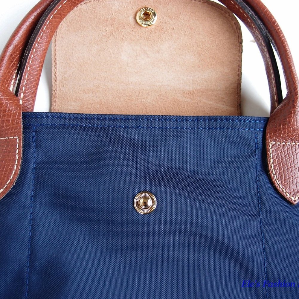 ❤️ NWT LONGCHAMP Le Pliage Type M Medium Short Handle Tote NAVY Blue Authentic - Picture 10 of 16